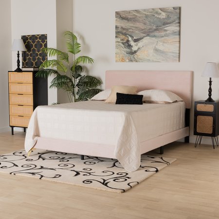 BAXTON STUDIO Abberton Modern and Contemporary Light Pink Velvet and Gold Metal Queen Size Panel Bed 220-12852-ZORO